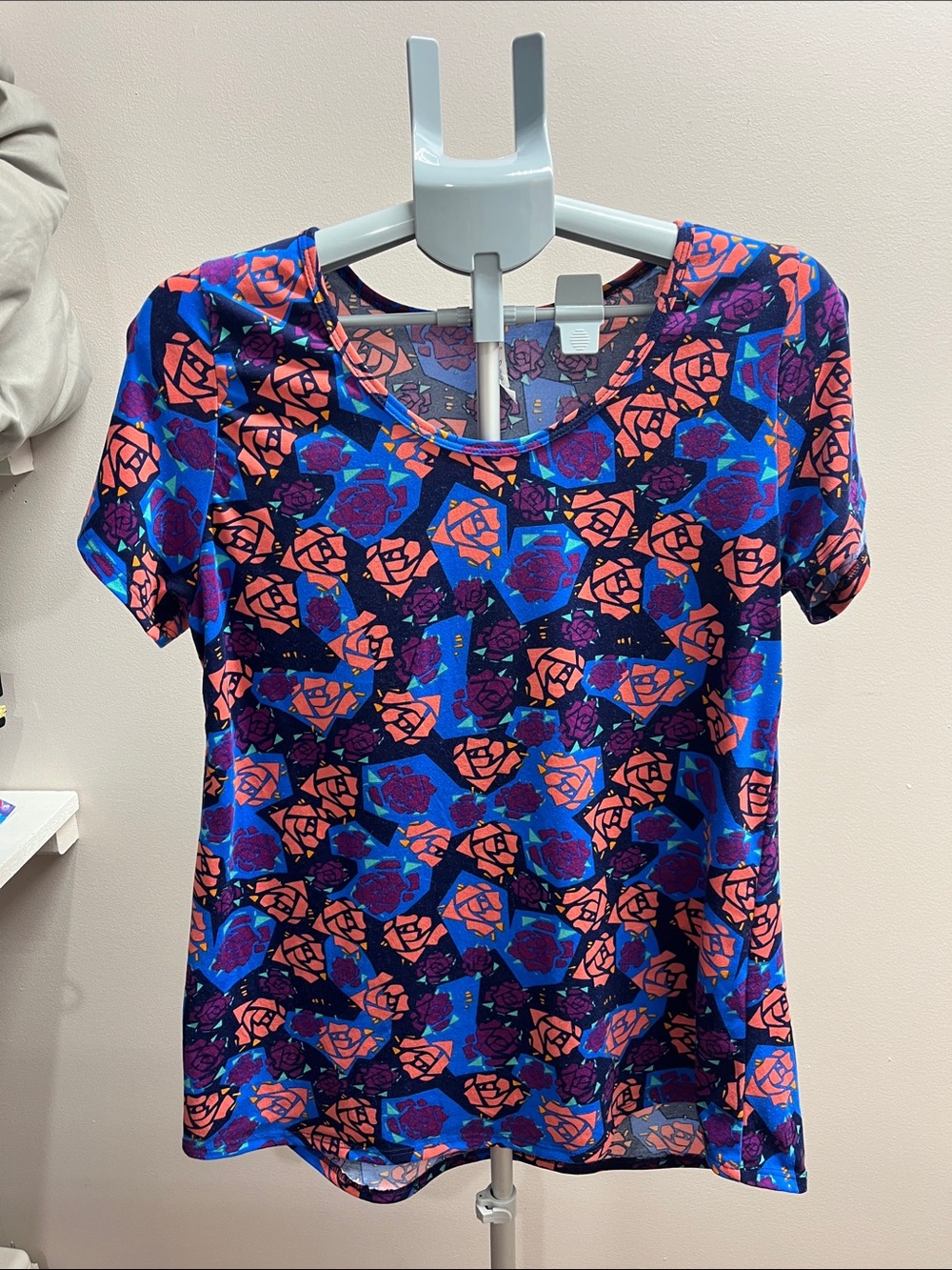 LuLaRoe Short Sleeve Floral Tee in Blue, Purple & Orange